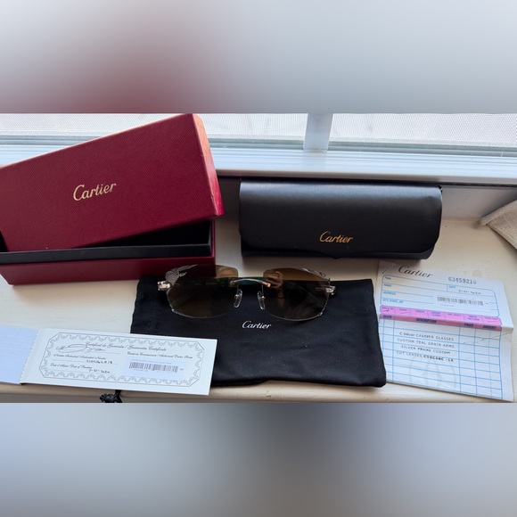 Cartier Gold and Brown Rimless Sunglasses